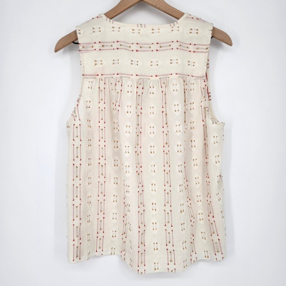 Faherty Sunburst Dobby Skyler Blouse Womens Medium Earthy Whimsy Dainty Tassel - Picture 8 of 10